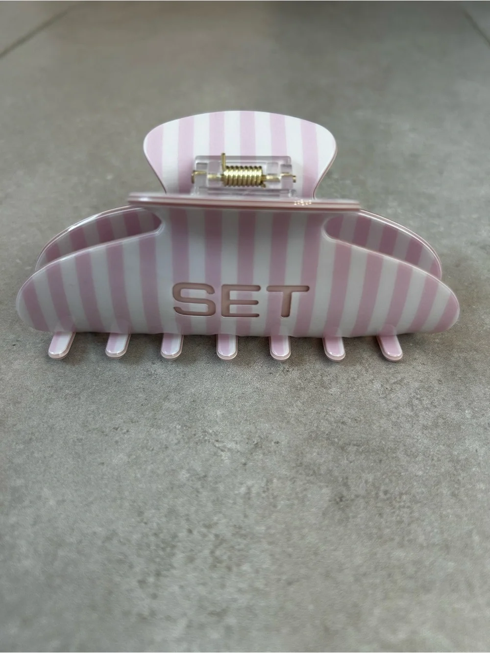 SET Active Pink & White Striped Hair Claw Clip